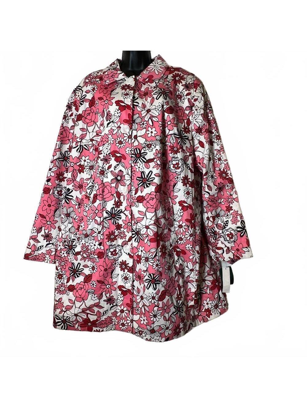Y2K Pink Floral Preppy Flowers Trench Coat Water Resistant Harve Bernard NWT 26